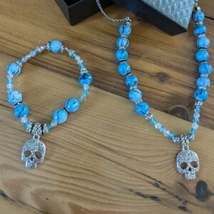 Handmade Elegant Blue and Silver Skull Bracelet